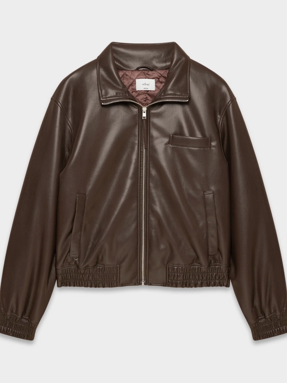 Aritzia Wilfred Dark Brown Faux Leather Bomber Jacket XS